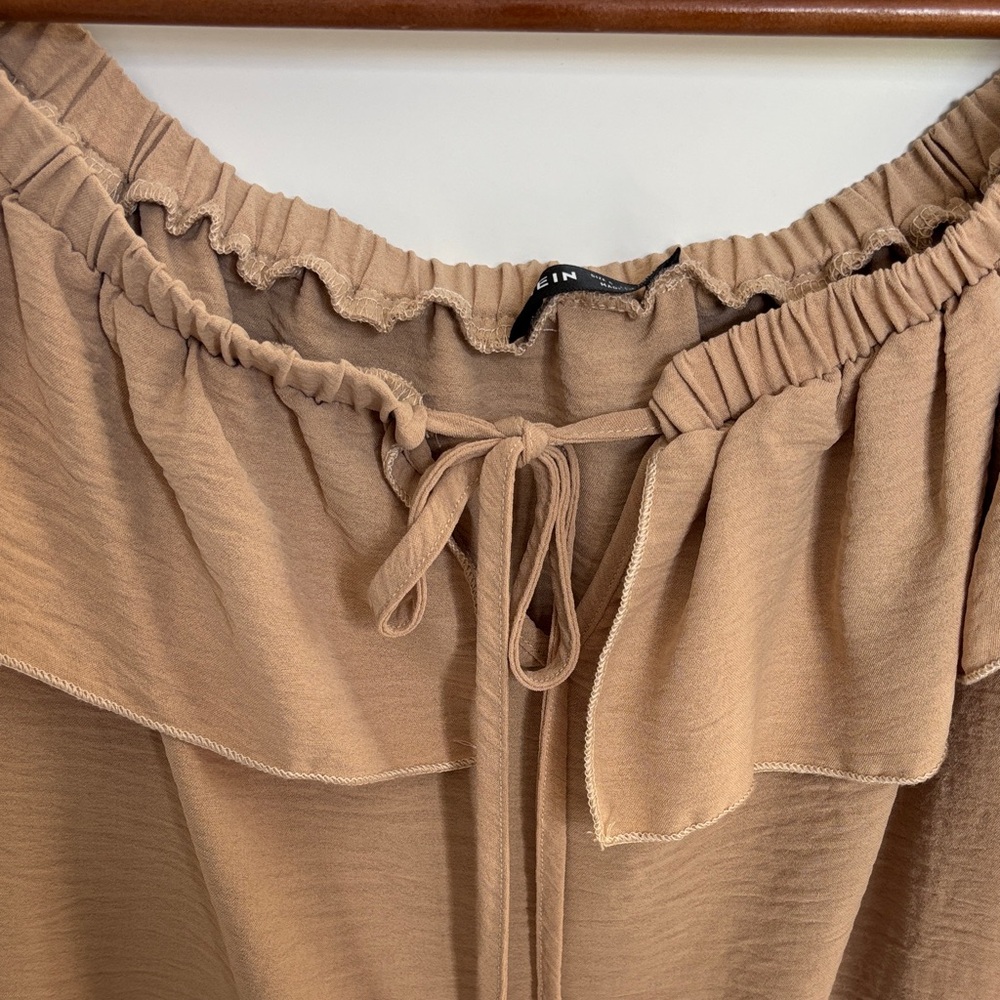 Tan Off-Shoulder Ruffle Blouse - Picture 4 of 9